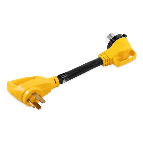 Camco PowerGrip Camper/RV 50-Amp Adapter | 90-Degree Locking Female, 18-Inches (55562)