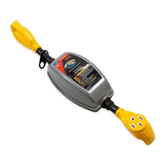Camco PowerGrip Camper/RV 50-Amp Circuit Analyzer Dogbone | Features Integrated Surge Protection and Diagnostic LEDs (55313)