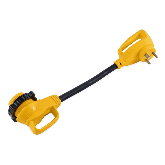 Camco PowerGrip Camper/RV Adapter | Rated for 125 Volts/3750 Watts, 18-Inches, Copper 10/3-Gauge Wire (55522)