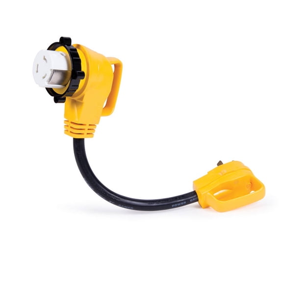 Camco 55582 PowerGrip Locking Electrical Dogbone Adapter with 90-Degree Bend Design, 18"
