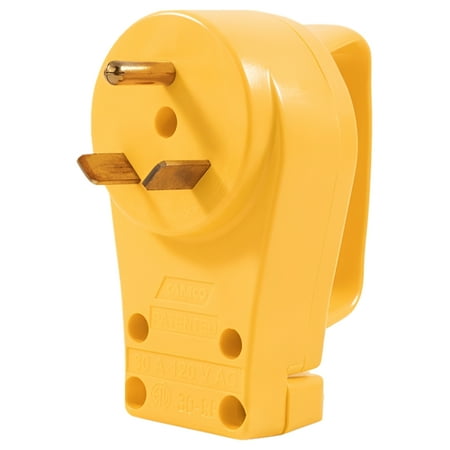 Camco PowerGrip Camper/RV Replacement Plug | Replace a 30-Amp Plug on Extension Cord | Polyvinyl Plastic, Yellow (55242)
