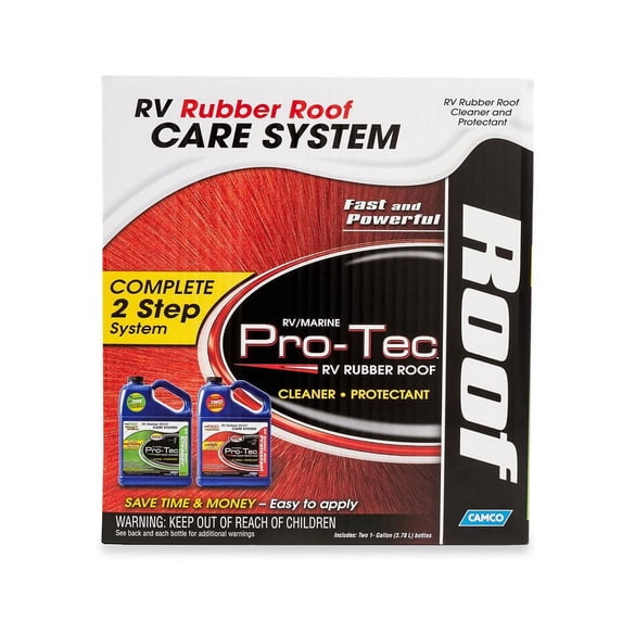 Camco Pro-Tec Camper/RV Rubber Roof Care System | Two Step Treatment Rids Dirt/Grime & Reduces Roof Chalking | Extends the Life of RV & Trailer Rubber Roofs - 2 Gallons (41453)