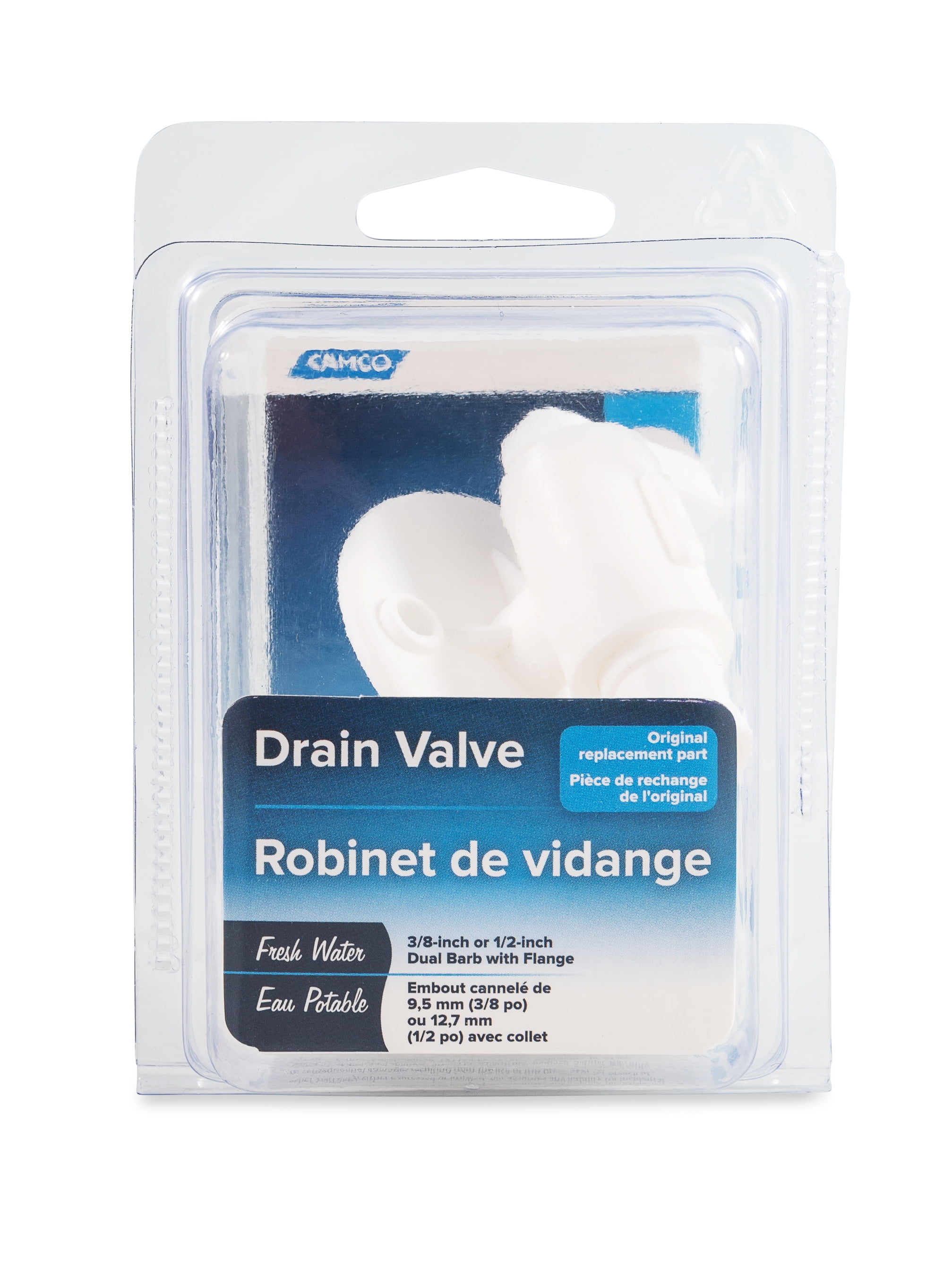 Camco RV Drain Valve Durable Plastic Construction, White (22223