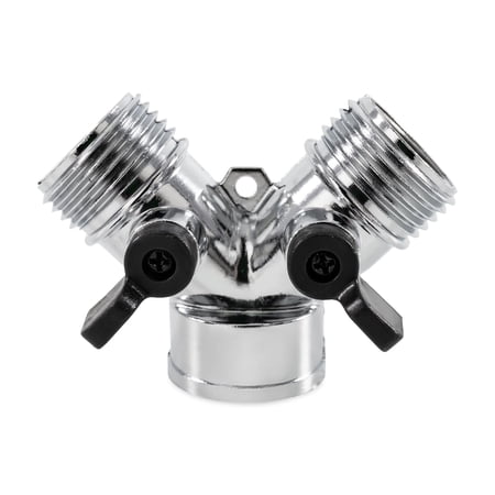 Camco RV Fresh Water Hose Wye Valve - Two-Way Hose Splitter - Metal, Silver (20114)
