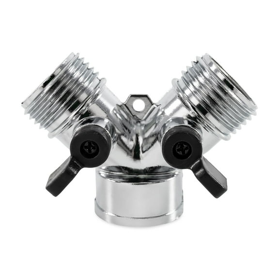 Camco RV Fresh Water Hose Wye Valve - Two-Way Hose Splitter - Metal, Silver (20114)