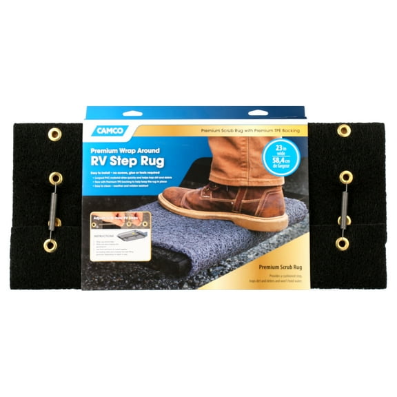 Camco RV Premium Scrub Rug Looped PVC with TPE Backing, 23"L x 22"W, Black (42966)