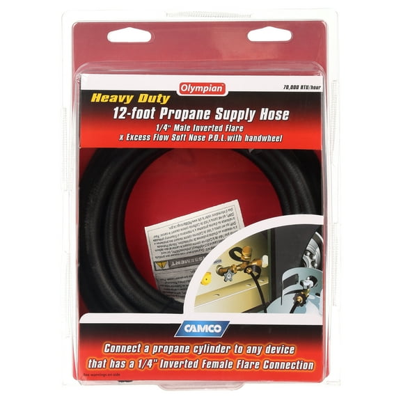 Camco RV Propane Supply Hose | Use with 20lb or 30lb Refillable Propane Tanks | 12-Foot, Black (59035)