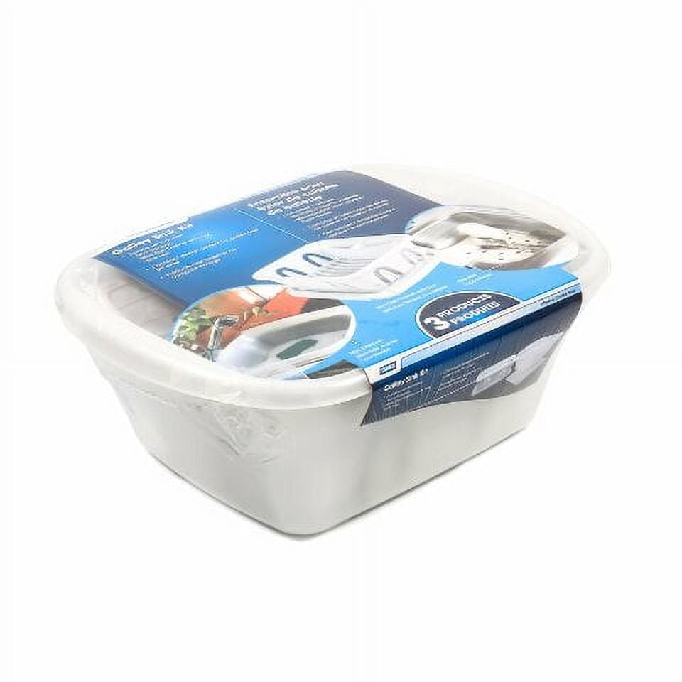 Camco RV Sink Kit with Dish Drainer, Dish Pan and Sink Mat included, Plastic, White (43517