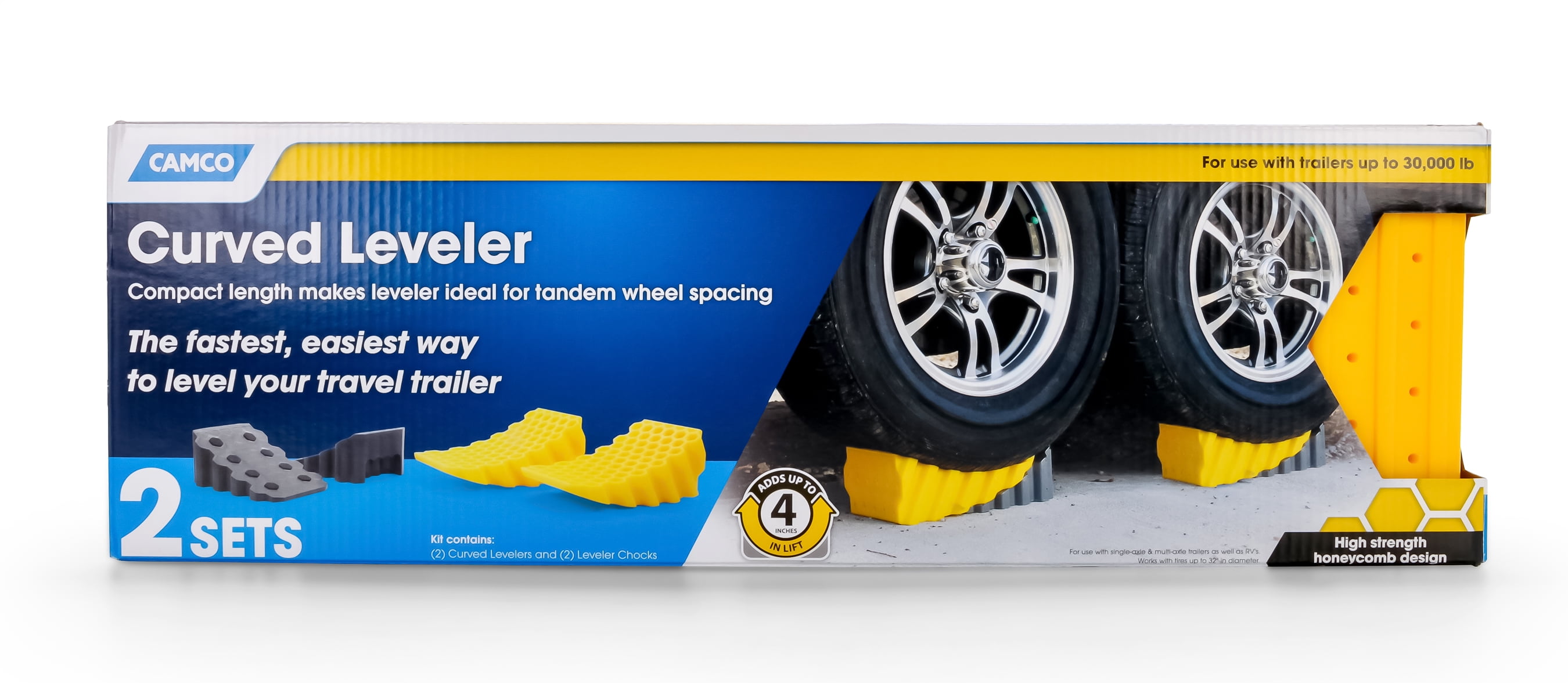 Camco RV Trailer 4 Inch Curved Wheel Leveler Leveling Block with Chock