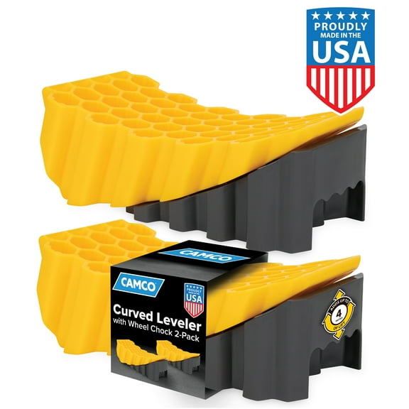 Camco RV Trailer 4" Curved Wheel Leveler Leveling Block with Chock (2 Pack) (44425)