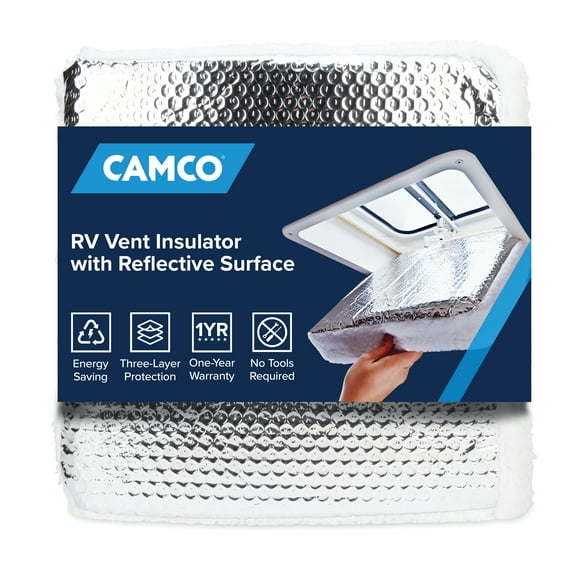 Camco RV Vent Insulator - Reflective Surface - 2.75-Inches of Foam, Silver, White (45192)