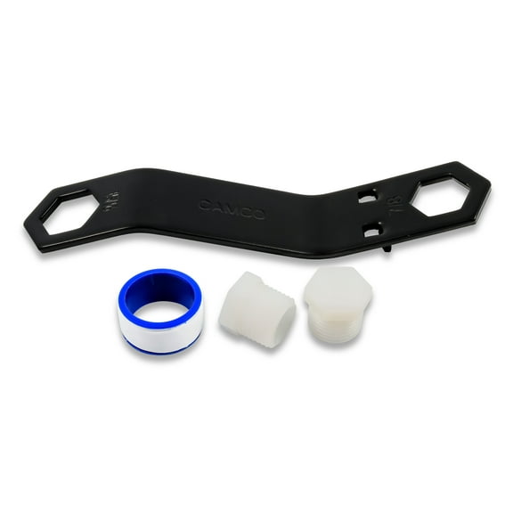 Camco RV Water Heater Drain Plug Kit | Included Wrench Fits 7/8-inch and 15/16-inch Drain Plug | Black (11633)