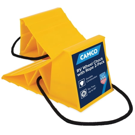 Camco RV Wheel Plastic Chocks with Rope, For Tires Up to 26" 2 pack (44471)