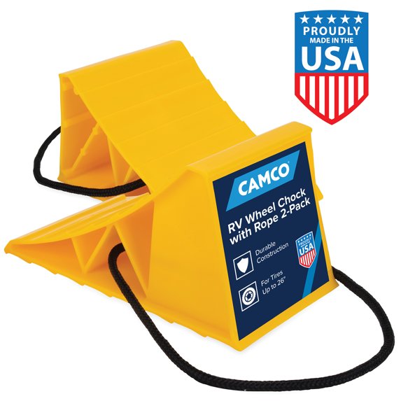 Camco RV Wheel Plastic Chocks with Rope for Tires up to 26 Inch ...