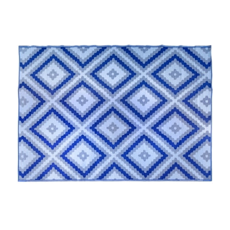 Camco Reversible RV Awning/Outdoor Patio Mat | Features a Blue and White Zig Zag Design | 9-Feet by 12-Feet, Blue (42866)
