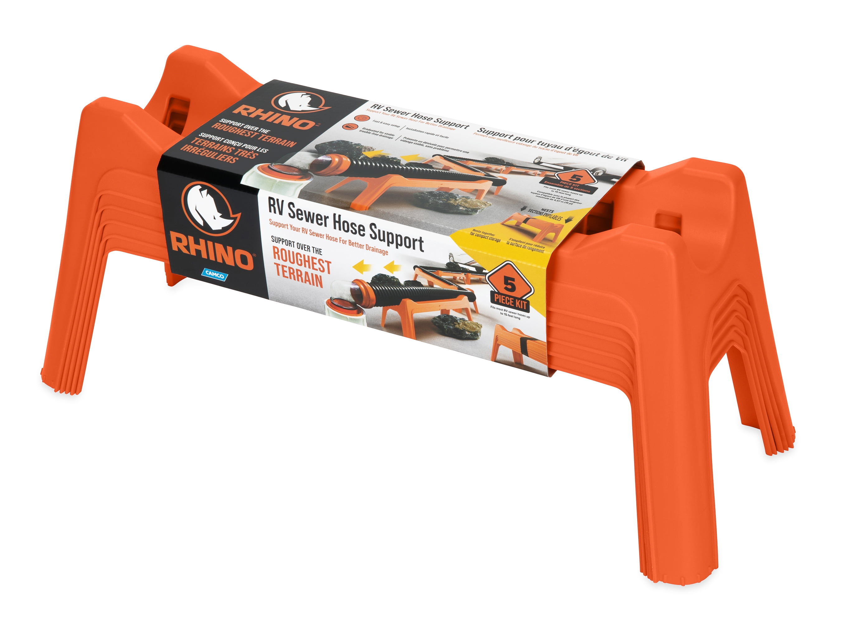 Camco Rhino Nesting RV Sewer Hose Support Kit for Stable Drainage (5 Pack)
