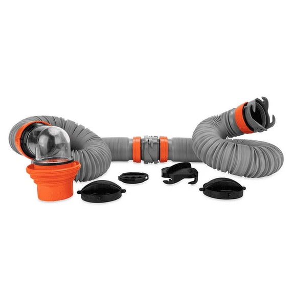 Camco Rhino X 20-Ft Camper/RV Sewer Hose Kit | Features (2) 10Ft Heavy-Duty RV Sewer Hoses & Designed to Hold Shape/Stay In-Place | Includes 4-in-1 Adapter & 360° Swivel RV Sewer Hose Fittings (39390)