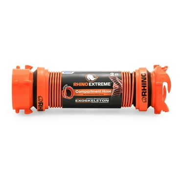 Camco RhinoEXTREME Compartment Sewer Hose | Hose Extends to 2-Feet Long | Black and Orange (39855)