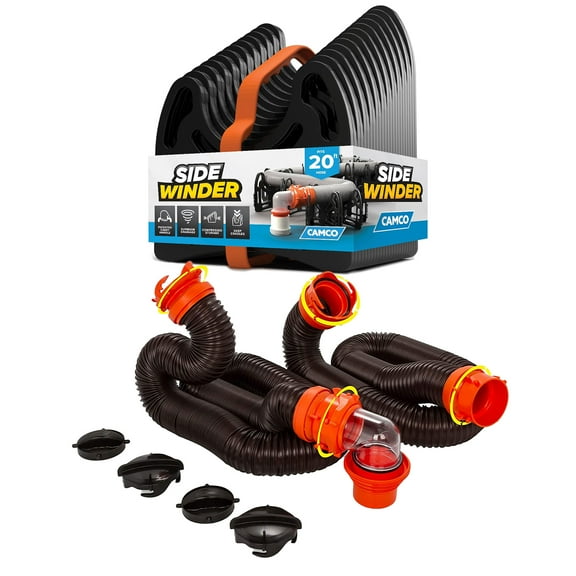 Camco RhinoFLEX 20 Feet Camper/RV Sewer Hose Kit with Sidewinder Hose Support