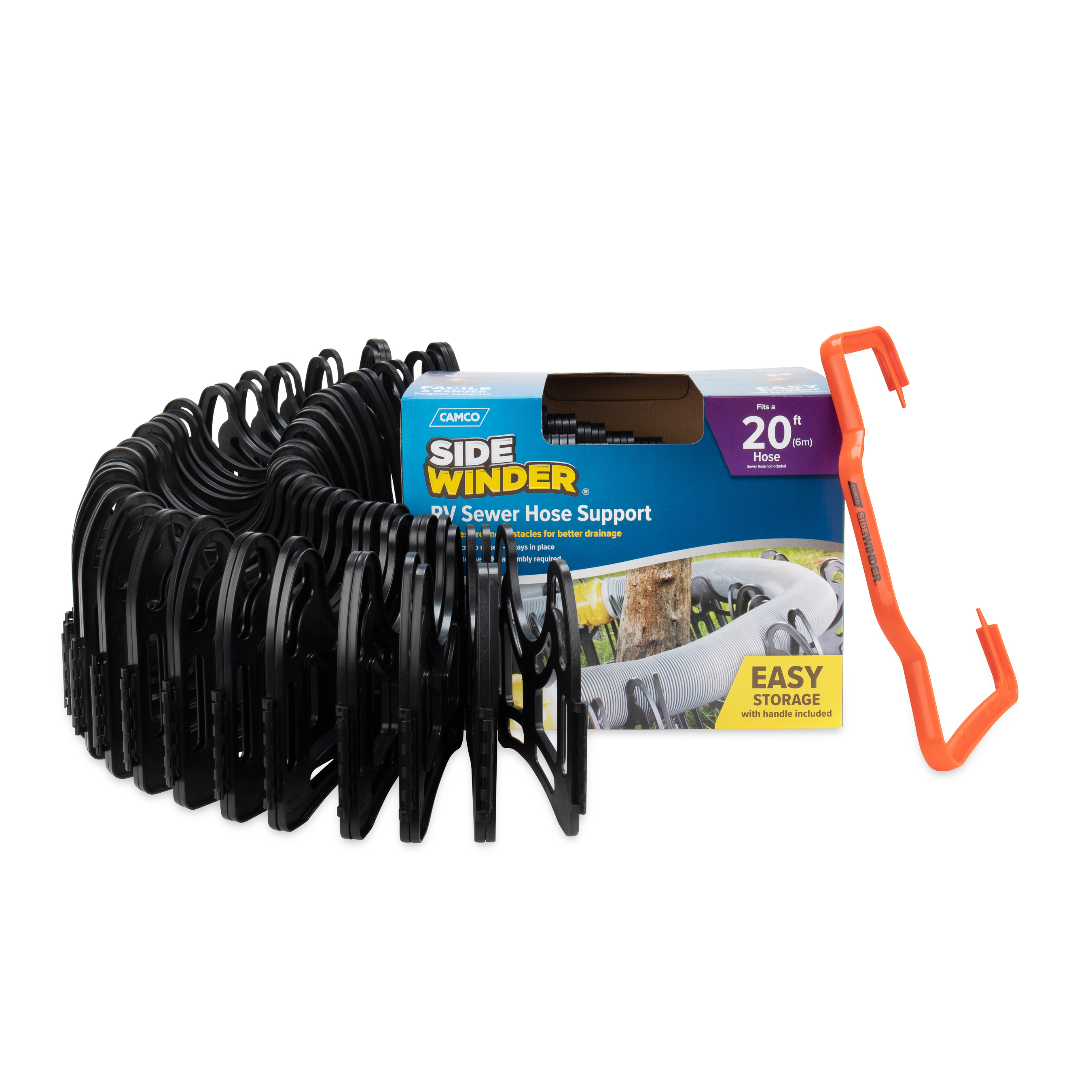 Camco Sidewinder 20Foot RV Sewer Hose Support Telescoping Design Plastic, Black (43051