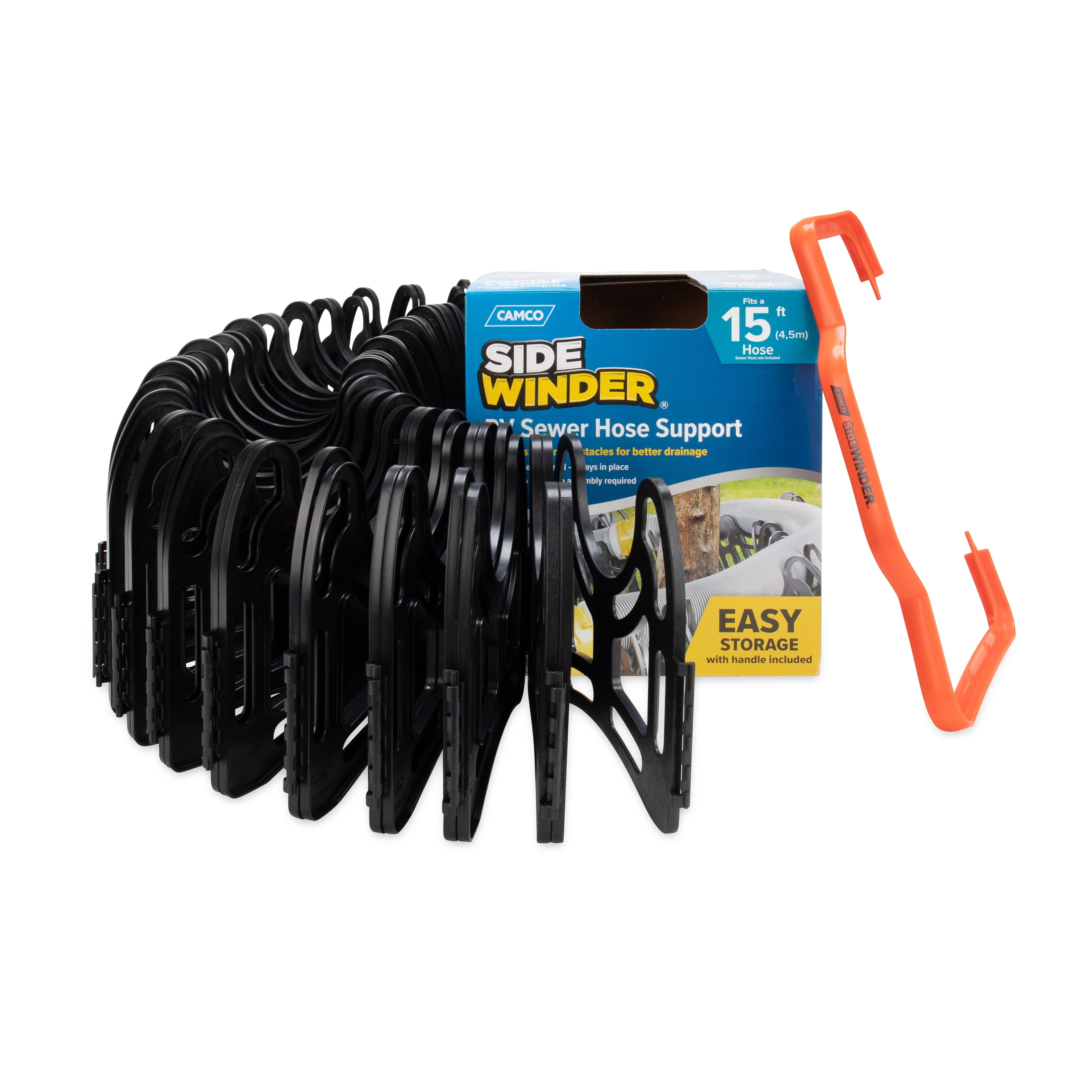 Camco Sidewinder Camper RV Sewer Hose Support Plastic, Multicolor, 15Foot (43041)