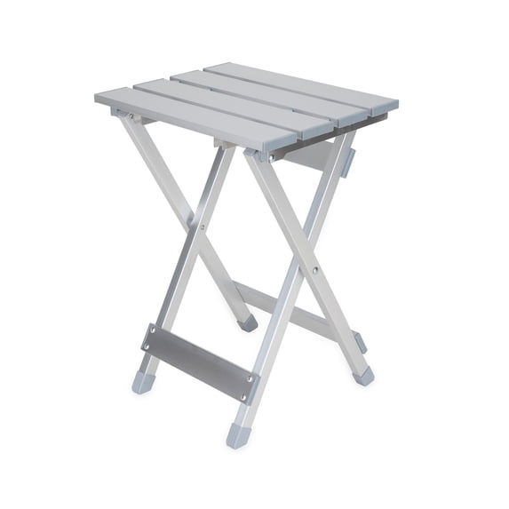 Camco Small Folding Side Table | Supports up to 130lbs | Aluminum, Silver (51890)