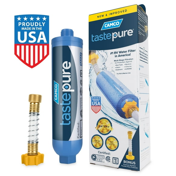 Camco Tastepure RV Water Filter and Hose Protector - GAC Filtration, Blue (40043)