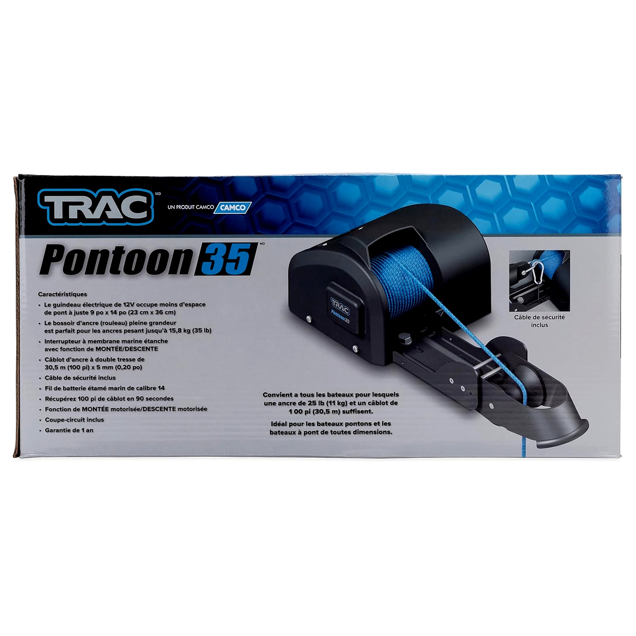 Camco, Pontoon Boat Anchor Winch, 35 Black Metal, with Anchor Rope