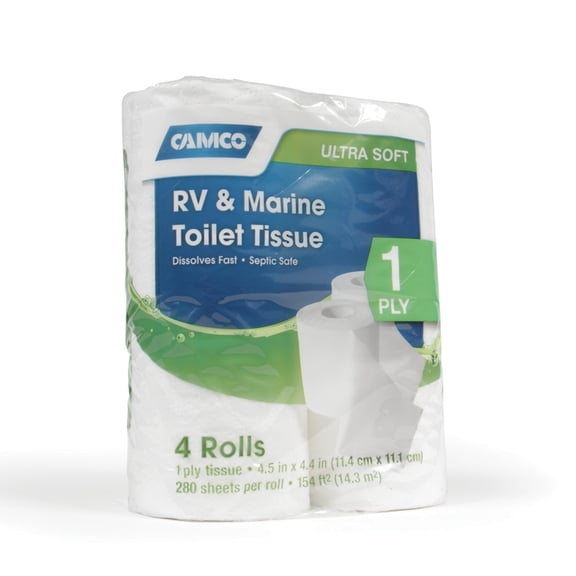 Camco TST 1-Ply Toilet Paper for RV & Marine, 4 Individual Rolls