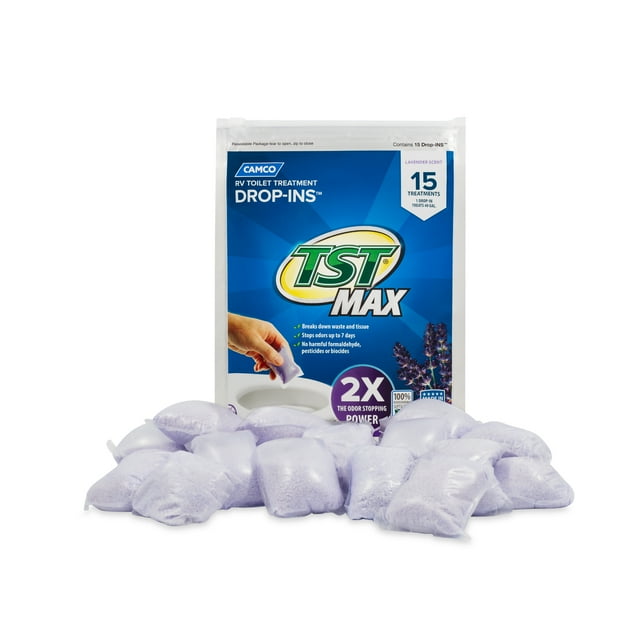 Camco TST MAX Camper/RV Toilet Treatment DropINs Biodegradable Septic Safe Lavender, 15