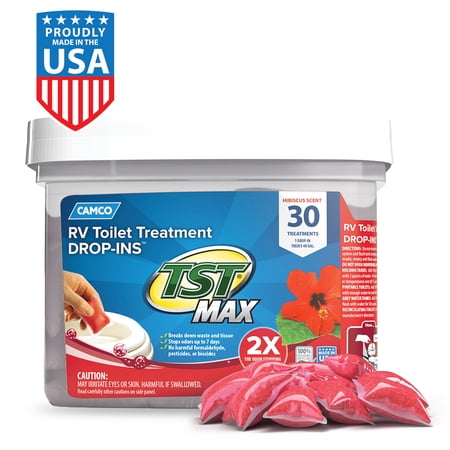 Camco TST MAX RV Toilet Treatment Drop-INs - Septic Safe - Hibiscus Breeze - Pink, 30-count (41604)