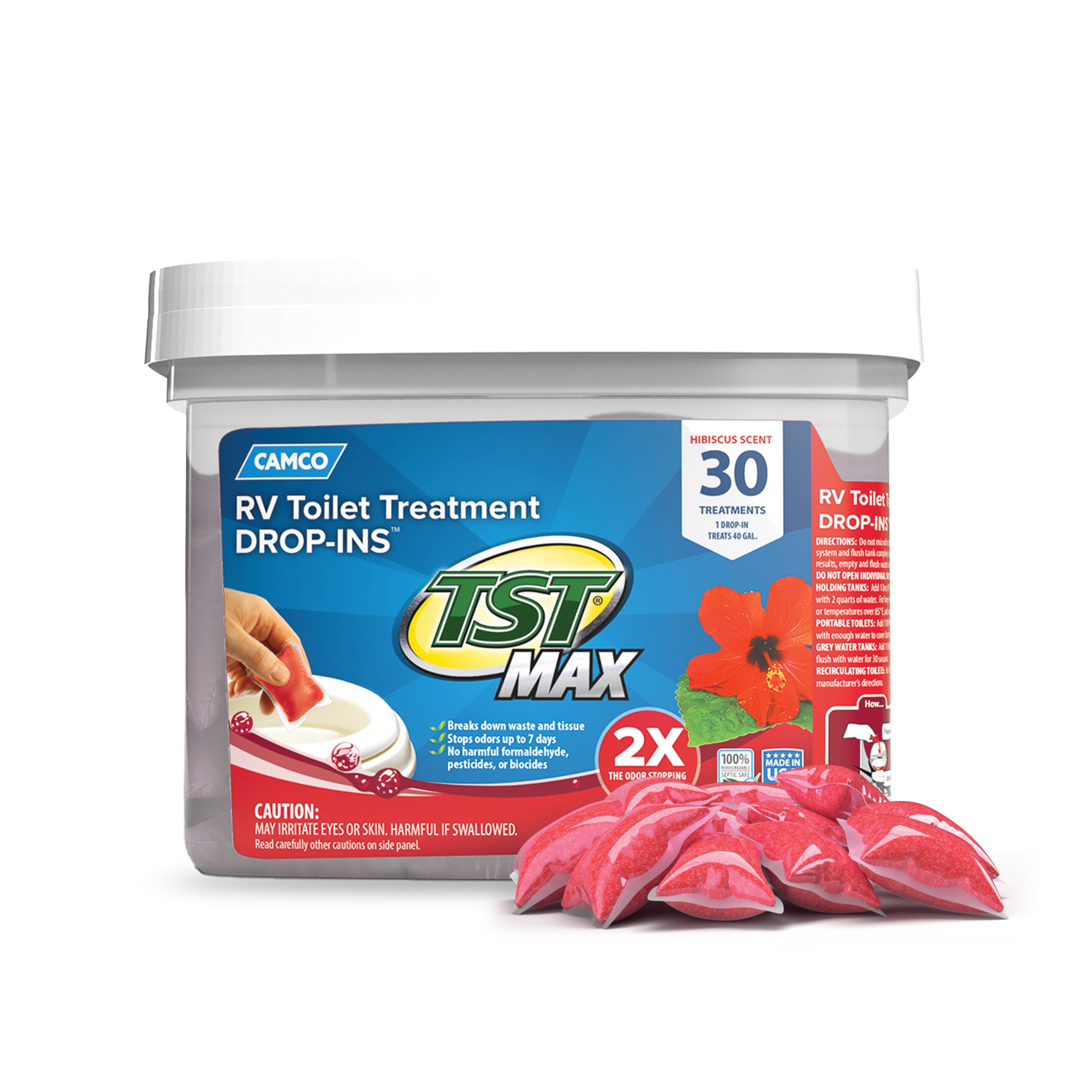 Camco TST MAX RV Toilet Treatment Drop-INs - Septic Safe - Hibiscus Breeze - Pink, 30-count (41604)