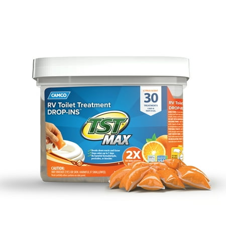 Camco TST MAX RV Toilet Treatment Drop-INs - Septic Tank Safe - Orange, 30 Pack (41183)