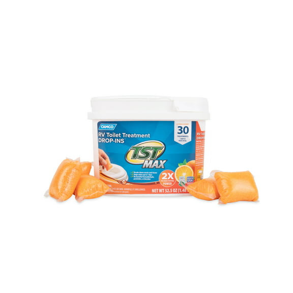 Camco TST MAX RV Toilet Treatment Drop-INs - Septic Tank Safe - Orange, 30 Pack (41183)