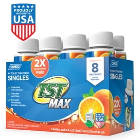 Camco TST MAX RV Toilet Treatment Singles - Septic Safe - Orange, 8 Count of 4-oz Bottles (41191)