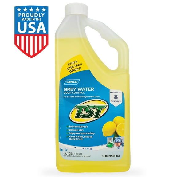 Camco TST RV Grey Water Odor Control and Holding Tank Deodorizer - Septic Safe - Lemon, 32oz (40252)