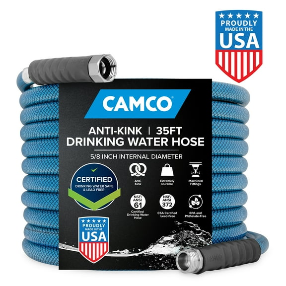 Camco TastePURE 35-Foot RV Drinking Water Hose - Ultra-Flexible - PVC, Blue (22843)