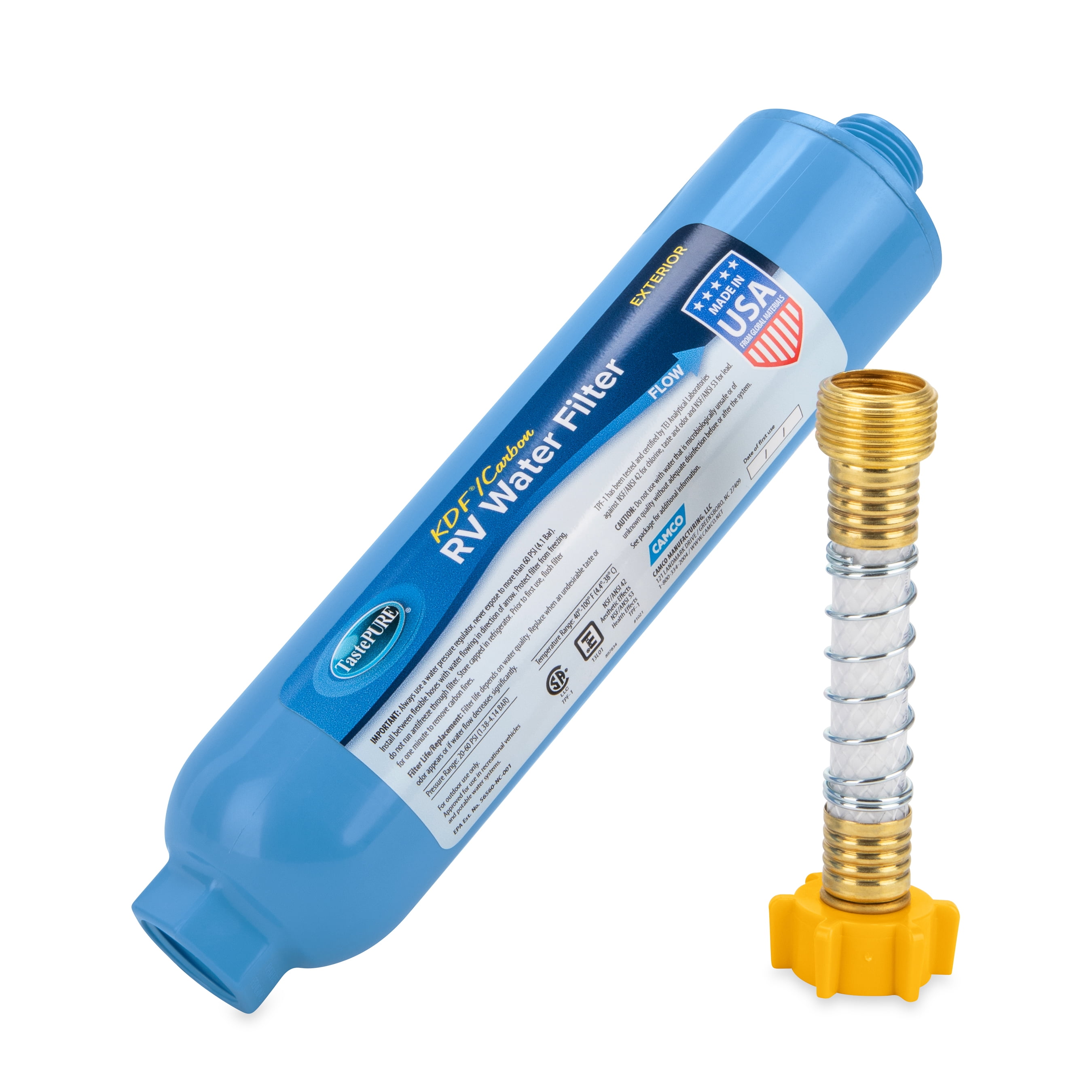 Camco TastePURE RV Water Filter and Hose Protector Reduces Bad Taste