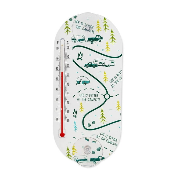 Camco Unknown 53367 Life is Better at The Campsite Window Thermometer RV Map Design - Displays Both Fahrenheit and Celsius Temperatures - Allows for Easy Mounting to Any Glass Surface