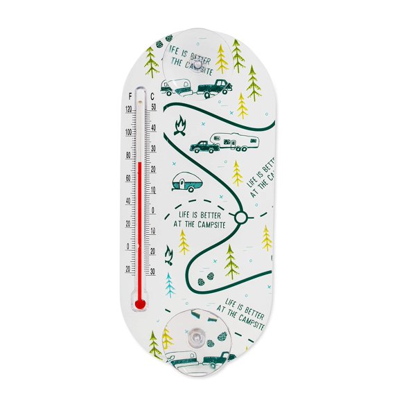 Camco Unknown 53367 Life is Better at The Campsite Window Thermometer RV Map Design - Displays Both Fahrenheit and Celsius Temperatures - Allows for Easy Mounting to Any Glass Surface