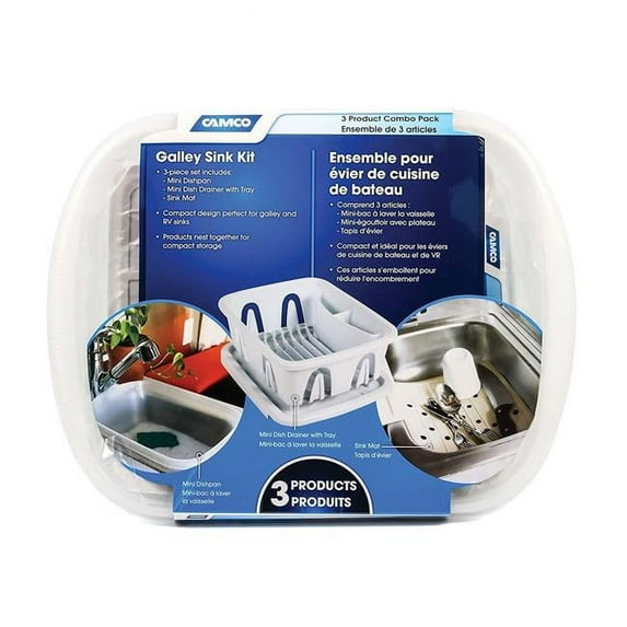 Camco White Sink Kit with Dish Drainer, Dish Pan & Sink Mat