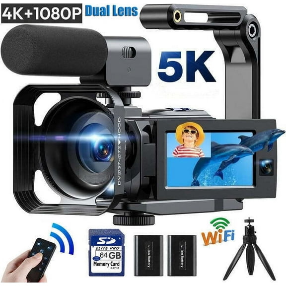 Camcorder 5K 56MP/Dual Lens 4K+1080P Video Camera WiFi Night Vision for YouTube