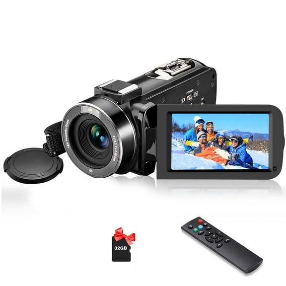 Camcorder Digital Camera 1080P 30FPS Video Camera 36MP IR Night Vision Vlogging Camera Recorder 3.0 Inch IPS Screen 270 Degree Rotation 16X Digital Zoom Camcorder with Remote Control,32GB SD Card