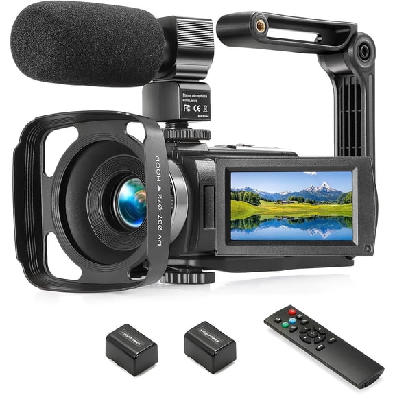 Camcorder FHD 1080P Video Camera for YouTube with 30FPS 36MP 3.0 Inch 270 Rotation LCD, 16X Digital Zoom Vlogging Camera for Beginners with 2 Microphone, Remote, Stabilizer, Lens