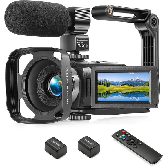 Camcorder FHD 1080P Video Camera for YouTube with 30FPS 36MP 3.0 Inch 270 Rotation LCD, 16X Digital Zoom Vlogging Camera for Beginners with 2 Microphone, Remote, Stabilizer, Lens Hood