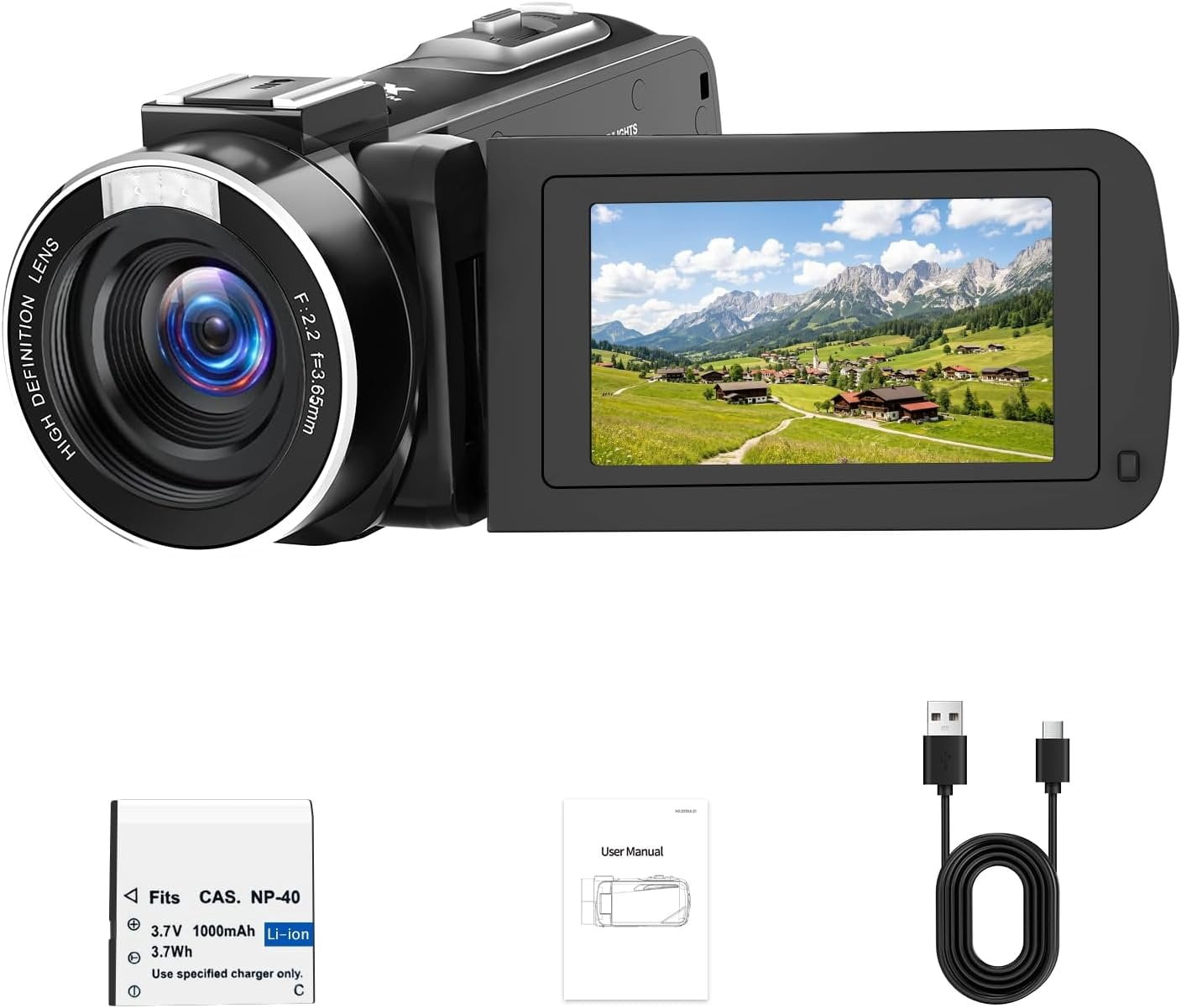 Camcorder Video Camera 2.7K 48MP Vlogging Camera, 18X Digital Zoom Video Camera for YouTube, 3" 270? Rotatable Screen Camcorder with LED Light & Webcam, Anti-Shake Function for Beginners