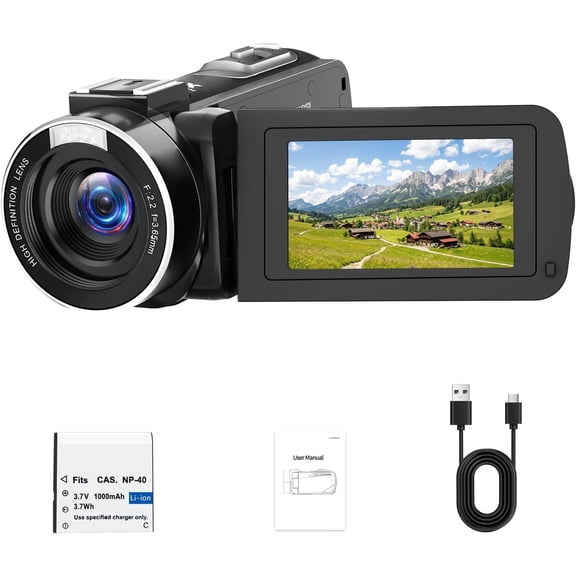 Camcorder Video Camera 2.7K 48MP Vlogging Camera, 18X Digital Zoom Video Camera for YouTube, 3" 270? Rotatable Screen Camcorder with LED Light & Webcam, Anti-Shake Function for Beginners