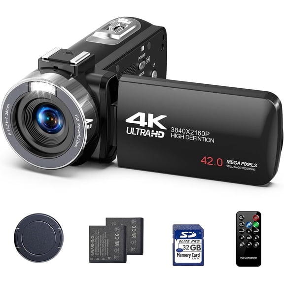 Camcorder Video Camera 4K Digital Camera for Vlogging 42MP 3" 270? Rotation Screen 18X Digital Zoom Cam Corder for YouTube with 2 , 32GB SD Card, Remote Control