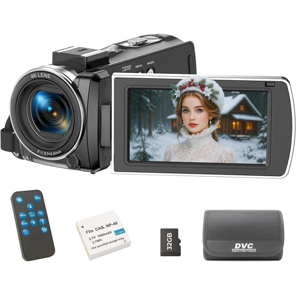 Camcorder Video Camera 4K, Vlogging Camera for Youtubers with 18X Digital Zoom 64MP 3"270?Rotation Screen 4k Camera for Video Recording with  & 32GB Card, Remote Control