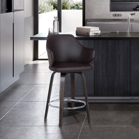 Camden 30" Mid-Century Brown Faux Leather Bar Stool